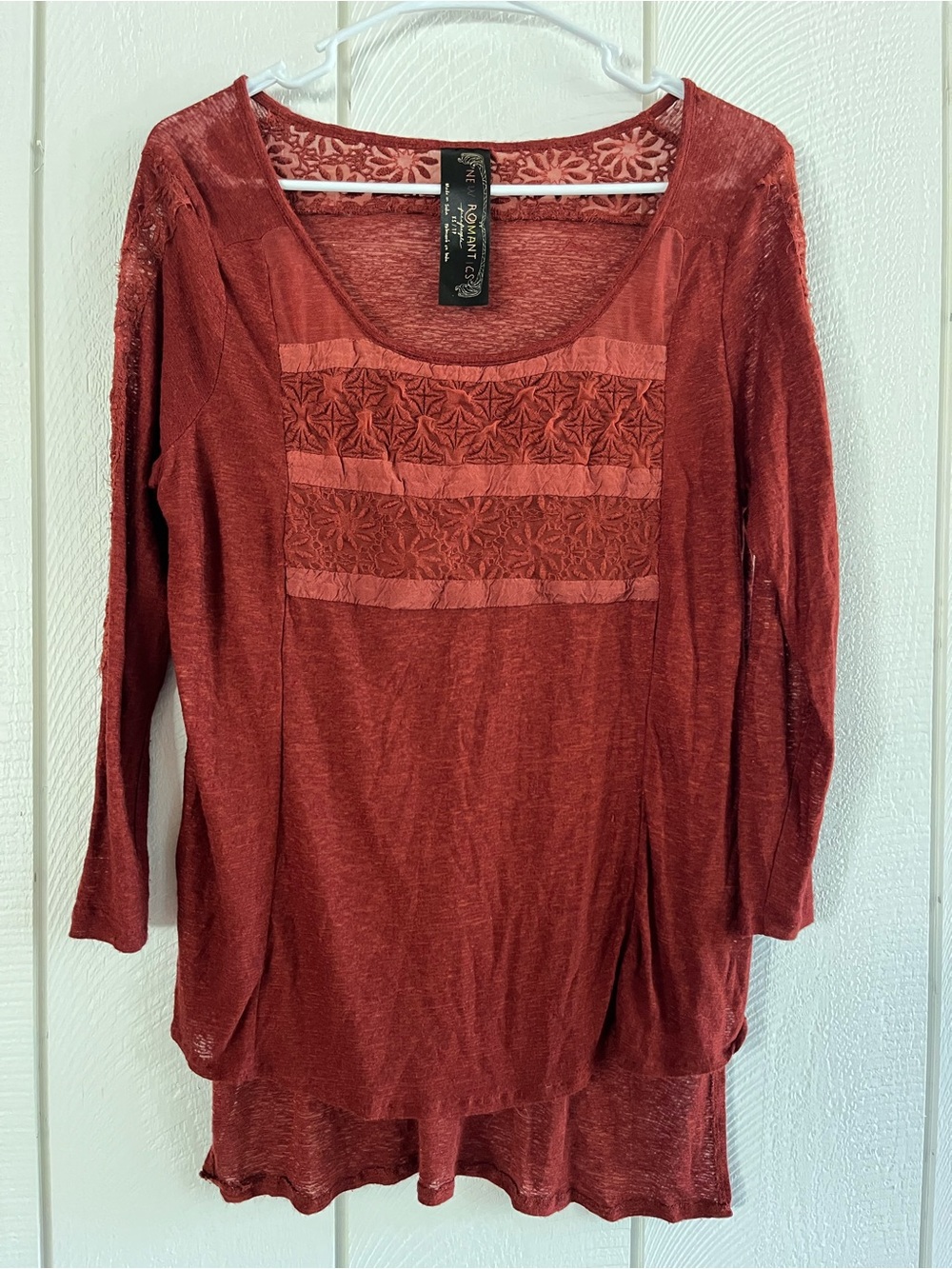 Free People New Romantics Rust/Red Colored Lacy 3/4 Sleeve Shirt